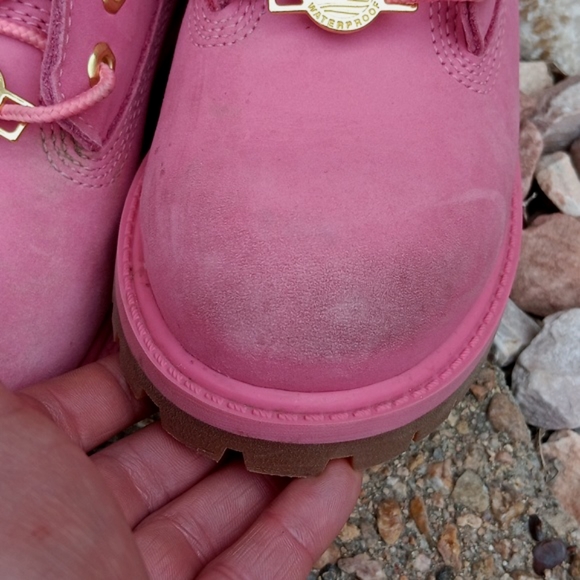 Timberland pink leather classic lace up boots kids sz 13 - Picture 12 of 13